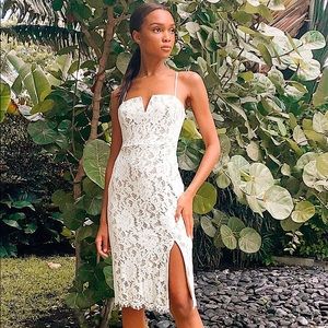 Lulus “Amazing Allure White Crochet Lace Bodycon Midi Dress” - Size L.